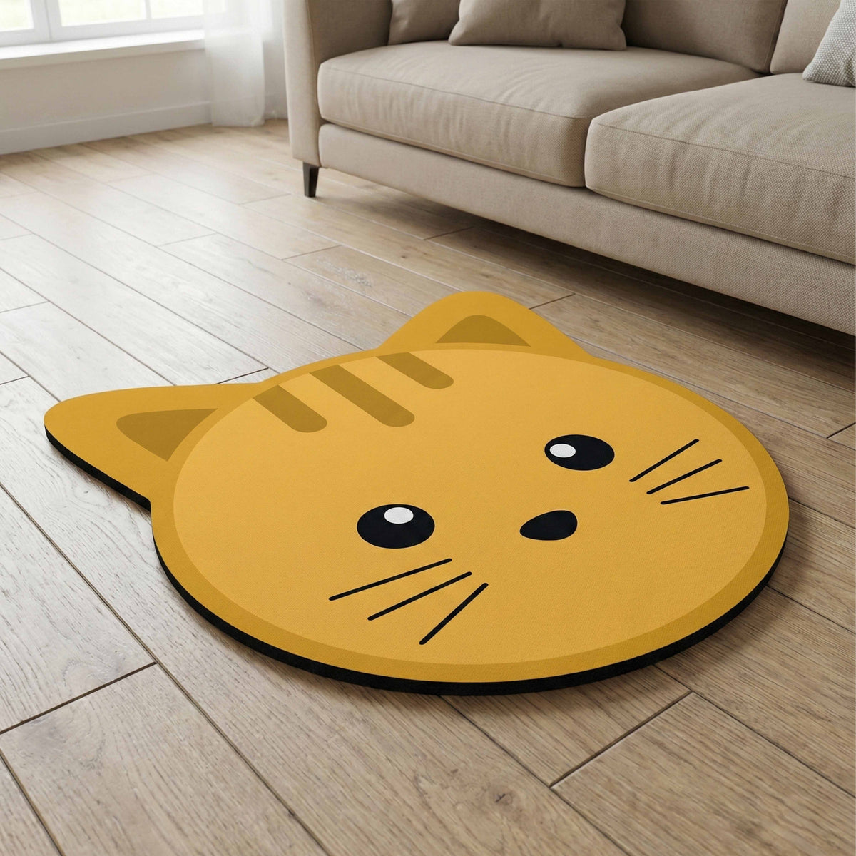 Cute Cat Face Floor Mat (3 mm Thick) | Minimal Cartoon Cat Shape Mat for Bedroom, Kids Room & Aesthetic Home Decor