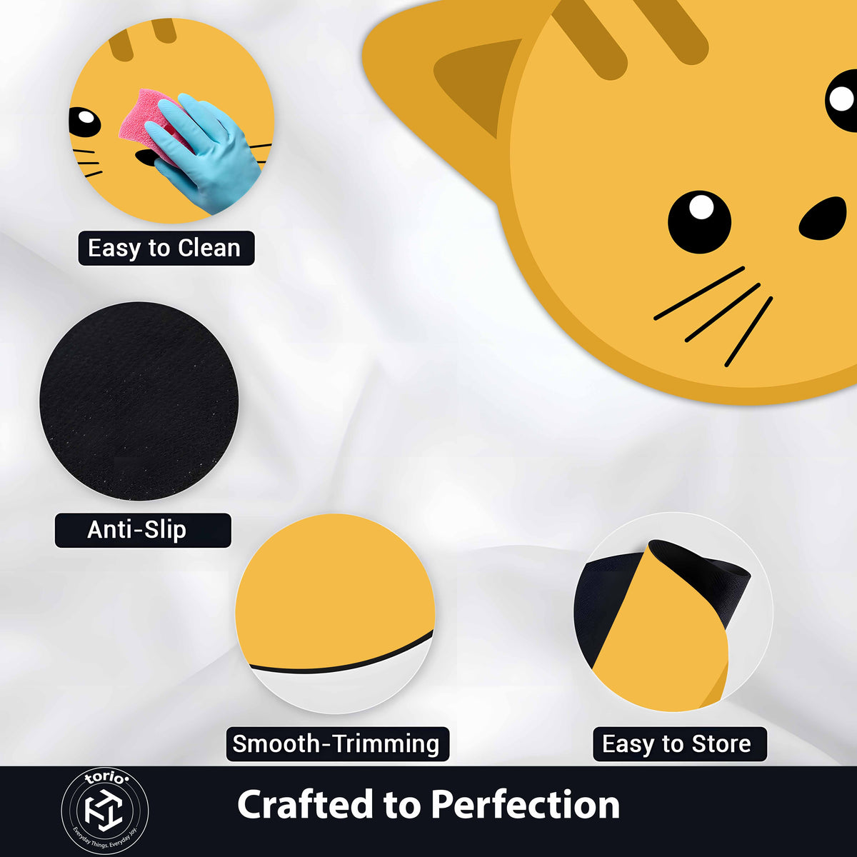 Cute Cat Face Floor Mat (3 mm Thick) | Minimal Cartoon Cat Shape Mat for Bedroom, Kids Room & Aesthetic Home Decor