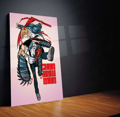 Anime Metal Poster | Chainsaw Man Metal Poster | Denji Action Wall Art | Dark Shonen Anime Decor 01 - TURTLEWINGS