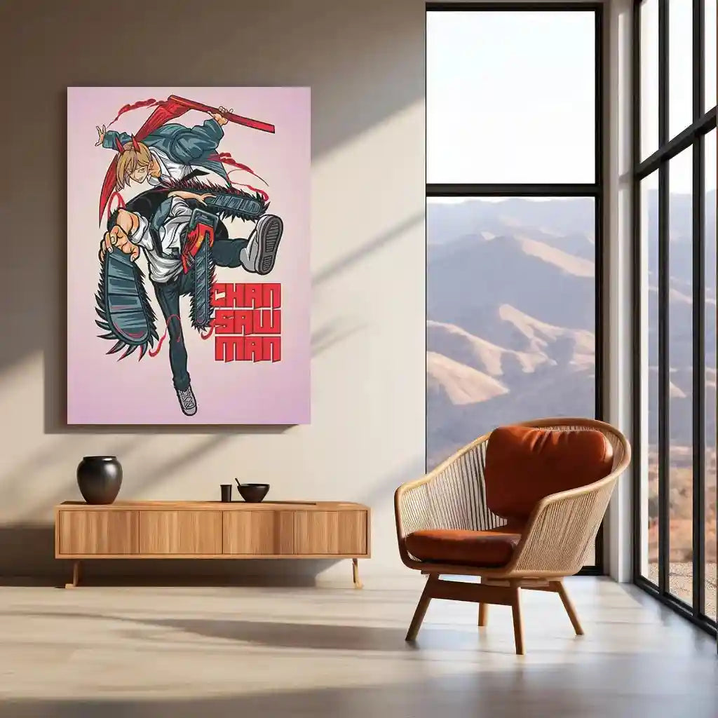 Anime Metal Poster | Chainsaw Man Metal Poster | Denji Action Wall Art | Dark Shonen Anime Decor 01 - TURTLEWINGS