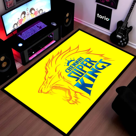 Chennai Super Kings Fan Art Floor Mat (3 mm Thick) | Bold Yellow CSK Inspired Flat Rug for Living Room, Bedroom & Game Room