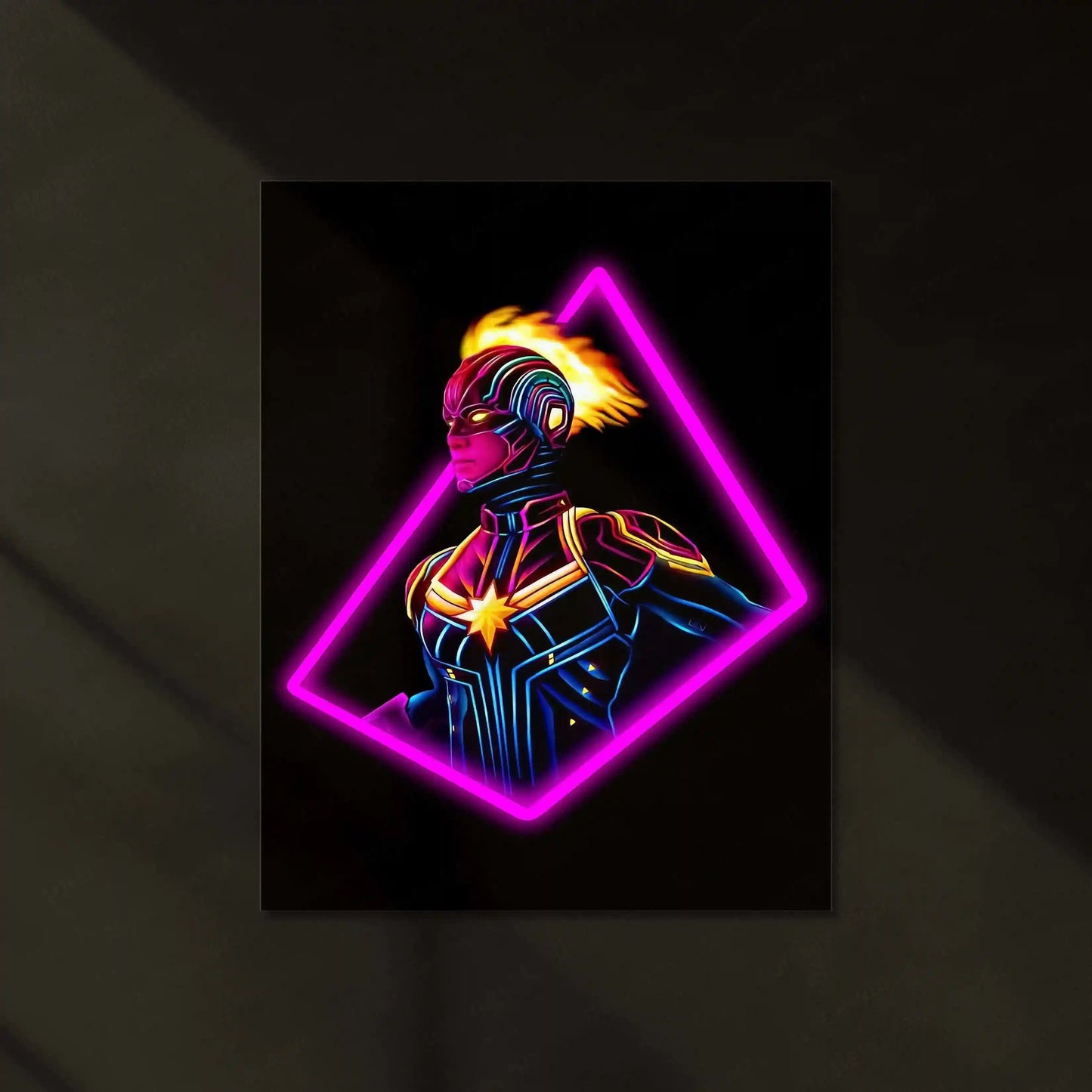 Captain Marvel Neon LED Metal Poster â Cosmic Superhero Wall Art for Marvel Fans - TURTLEWINGS