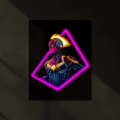 Captain Marvel Neon LED Metal Poster â Cosmic Superhero Wall Art for Marvel Fans - TURTLEWINGS