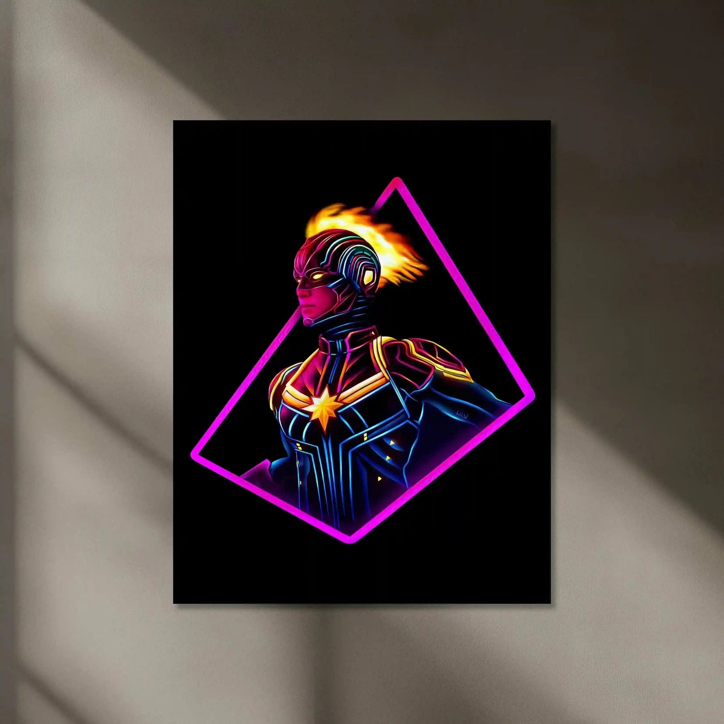 Captain Marvel Neon LED Metal Poster â Cosmic Superhero Wall Art for Marvel Fans - TURTLEWINGS