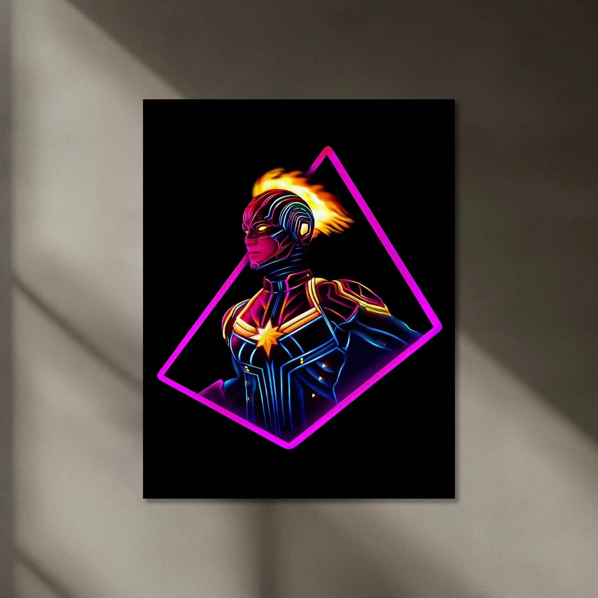 Captain Marvel Neon LED Metal Poster â Cosmic Superhero Wall Art for Marvel Fans - TURTLEWINGS