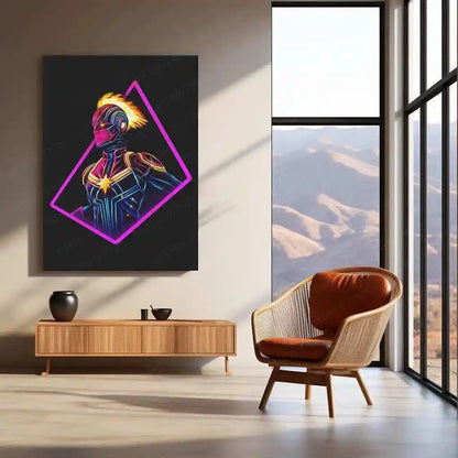 Captain Marvel Neon LED Metal Poster â Cosmic Superhero Wall Art for Marvel Fans - TURTLEWINGS