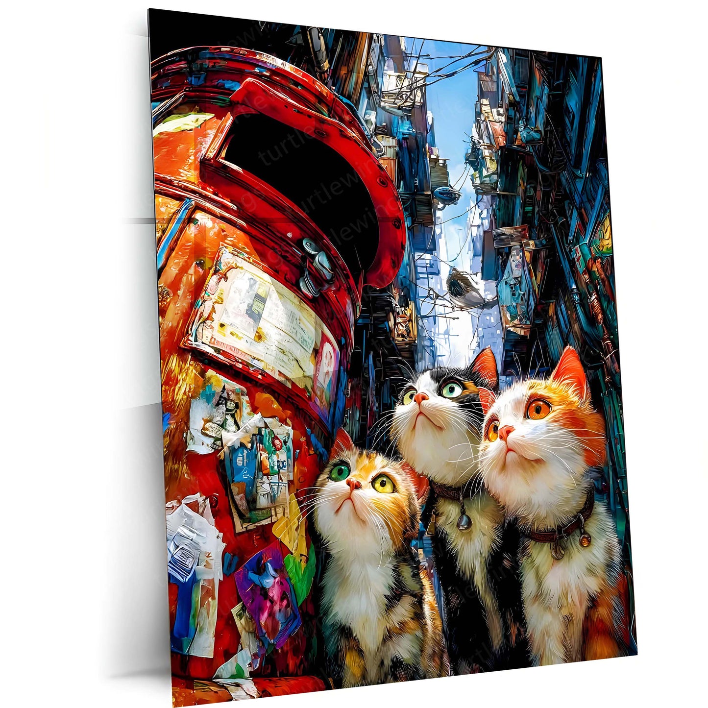 Cat in Dirty Town – Noir Night Wanderer | Cinematic Urban Cat Metal Frame Poster