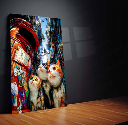 Cat in Dirty Town – Noir Night Wanderer | Cinematic Urban Cat Metal Frame Poster