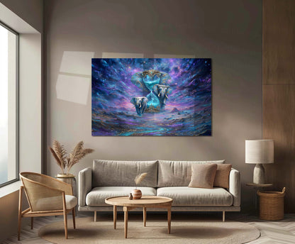 Celestial Guardians of Time – Cosmic Elephant Fantasy Artwork | Premium Metal Poster