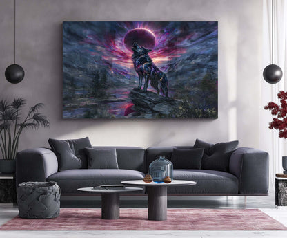 Celestial Howl – Galactic Wolf Under Eclipse | Fantasy Metal Poster