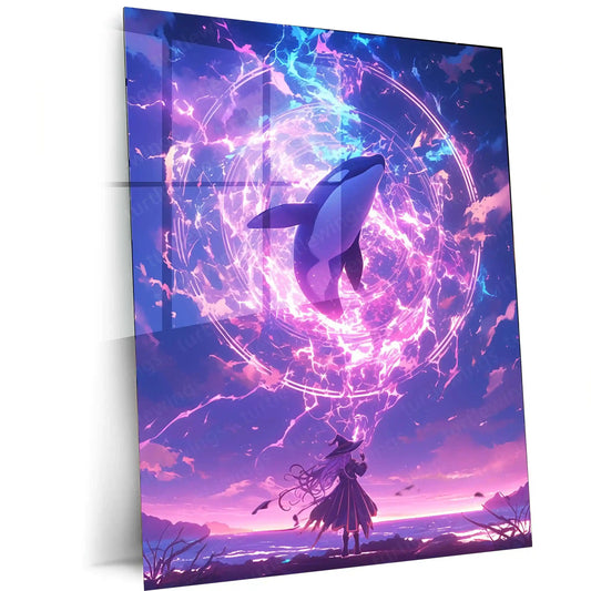 Anime Metal Poster | Summoner of the Celestial Orca – Fantasy Anime Metal Poster | Cosmic Whale Wall Frame Art - TURTLEWINGS