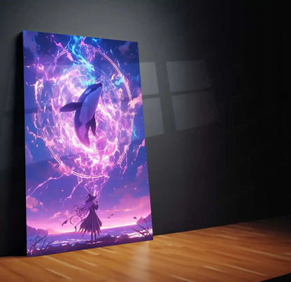 Anime Metal Poster | Summoner of the Celestial Orca – Fantasy Anime Metal Poster | Cosmic Whale Wall Frame Art - TURTLEWINGS