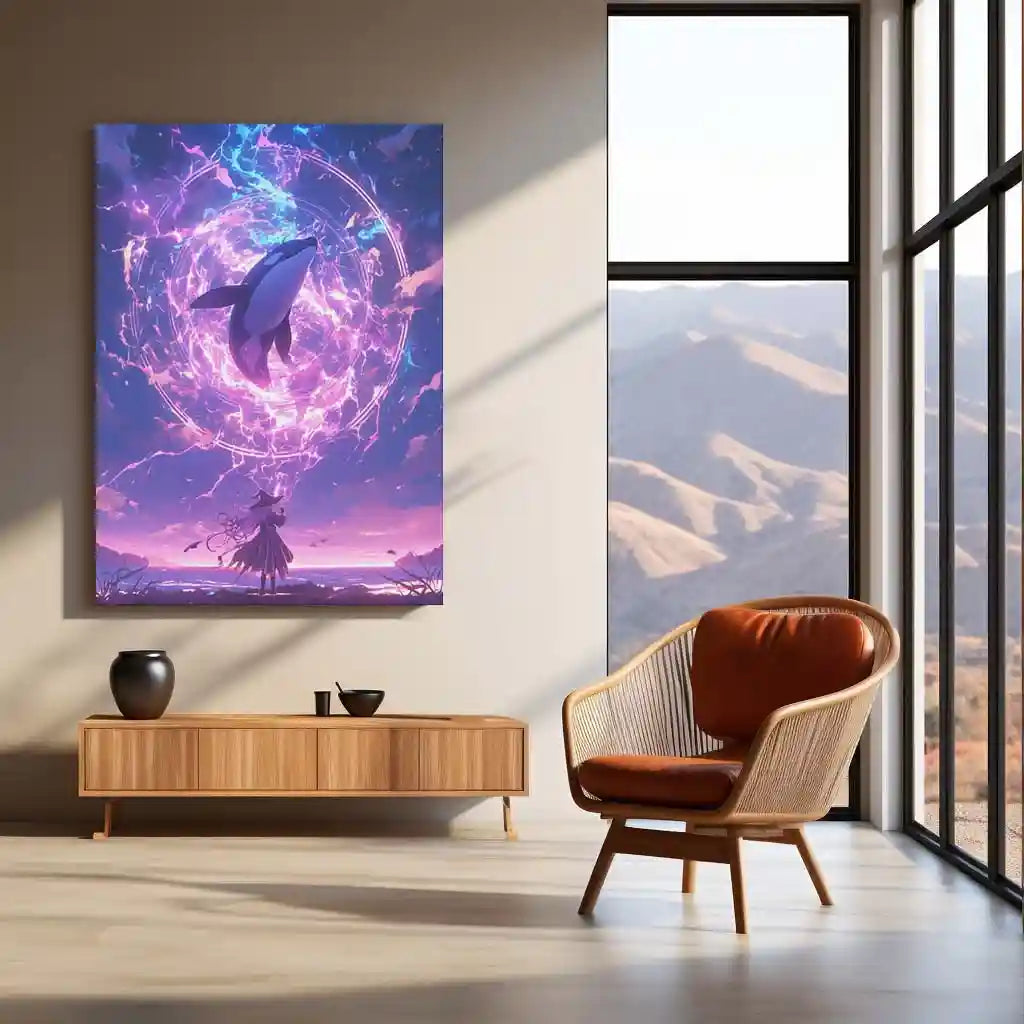 Anime Metal Poster | Summoner of the Celestial Orca – Fantasy Anime Metal Poster | Cosmic Whale Wall Frame Art - TURTLEWINGS