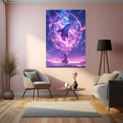 Anime Metal Poster | Summoner of the Celestial Orca – Fantasy Anime Metal Poster | Cosmic Whale Wall Frame Art - TURTLEWINGS