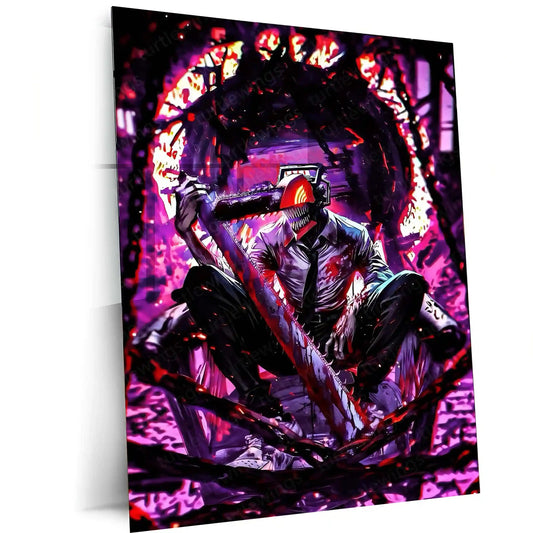 Anime Metal Poster | Chainsaw Man – Blood & Chaos | Dark Anime Metal Frame Brutal Power & Unhinged Energy Wall Art - TURTLEWINGS