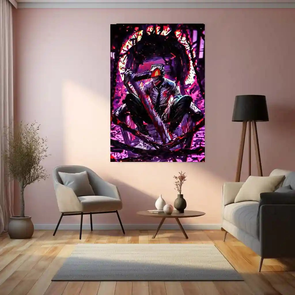 Anime Metal Poster | Chainsaw Man – Blood & Chaos | Dark Anime Metal Frame Brutal Power & Unhinged Energy Wall Art - TURTLEWINGS