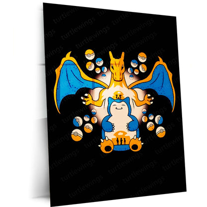 Charizard & Snorlax Power Duo Metal Poster  Legendary Pokémon Wall Art | Epic Trainer Collection Metal Frame by TurtleWings