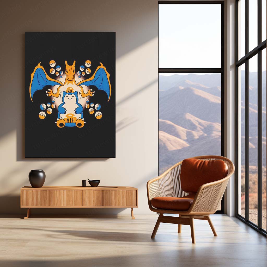 Charizard & Snorlax Power Duo Metal Poster  Legendary Pokémon Wall Art | Epic Trainer Collection Metal Frame by TurtleWings