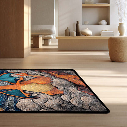 Charizard Mosaic Art Area Flat Rug | Pokémon Inspired Dragon Floor Mat | Fantasy Creature Flat Rug for Gaming Room, Bedroom & Anime Decor