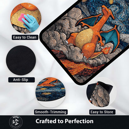 Charizard Mosaic Art Area Flat Rug | Pokémon Inspired Dragon Floor Mat | Fantasy Creature Flat Rug for Gaming Room, Bedroom & Anime Decor