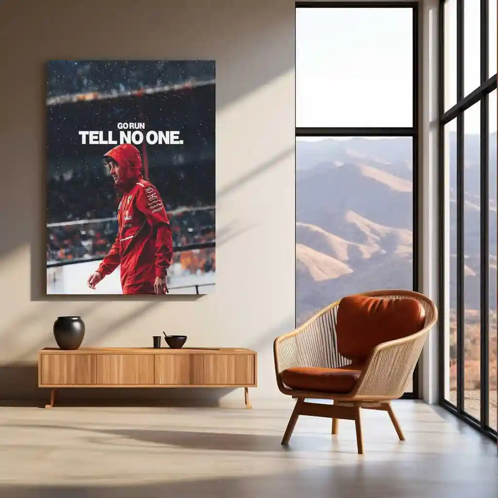 Quote Metal Poster | Charles Leclerc | “Go Run. Tell No One.” | F1 Motivational Metal Poster Frame - TURTLEWINGS