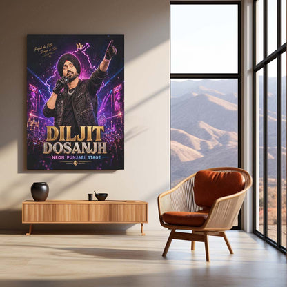 Diljit Dosanjh – Neon Punjabi Stage | Premium Metal Poster | Punjabi Music Icon Wall Art by TurtleWings
