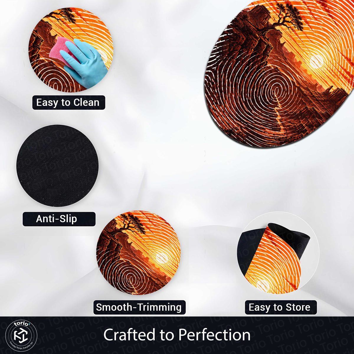 Desert Canyon Sunset Fingerprint Shape Flat Rug | Southwestern Landscape Oval Area Flat Rug | Fingerprint Desert Art Flat Rug
