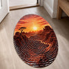 Desert Canyon Sunset Fingerprint Shape Flat Rug | Southwestern Landscape Oval Area Flat Rug | Fingerprint Desert Art Flat Rug