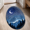 Moonlit Mountain Fingerprint Shape Flat Rug | Night Sky Oval Area Flat Rug | Celestial Fingerprint Landscape Flat Rug