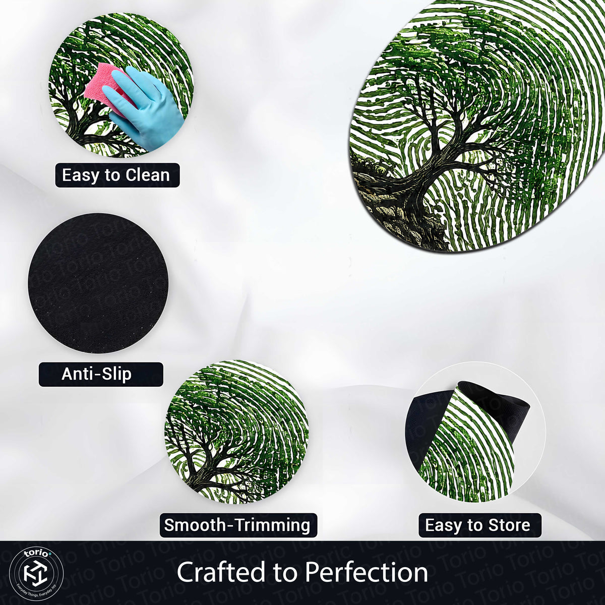 Tree of Life Fingerprint Shape Flat Rug | Nature Oval Area Flat Rug | Botanical Fingerprint Art Flat Rug for Modern Home Décor
