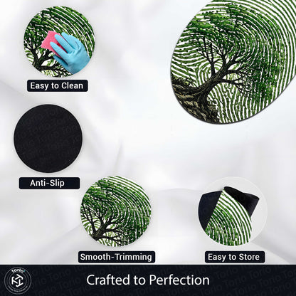 Tree of Life Fingerprint Shape Flat Rug | Nature Oval Area Flat Rug | Botanical Fingerprint Art Flat Rug for Modern Home Décor