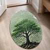 Tree of Life Fingerprint Shape Flat Rug | Nature Oval Area Flat Rug | Botanical Fingerprint Art Flat Rug for Modern Home Décor