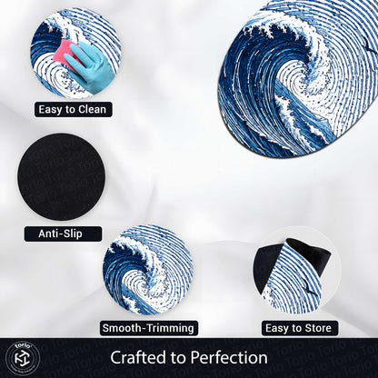 Ocean Wave Fingerprint Shape Flat Rug | Coastal Sea Wave Oval Area Flat Rug | Blue Fingerprint Art Flat Rug for Beach House & Modern Home Décor