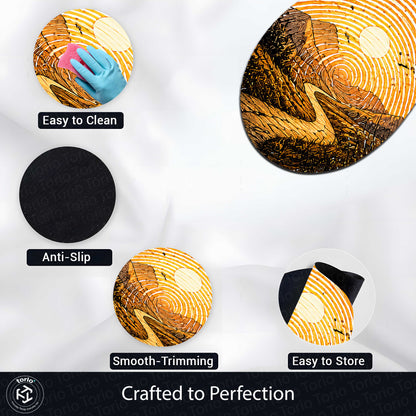 Golden Mountain Road Fingerprint Shape Flat Rug | Scenic Landscape Oval Area Flat Rug | Sunset Fingerprint Art Flat Rug for Rustic & Modern Home Décor