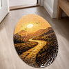 Golden Mountain Road Fingerprint Shape Flat Rug | Scenic Landscape Oval Area Flat Rug | Sunset Fingerprint Art Flat Rug for Rustic & Modern Home Décor