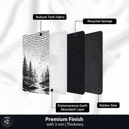 Monochrome Forest Fingerprint Shape Flat Rug | Black & White Woodland Oval Area Flat Rug | Minimalist Nature Fingerprint Art Flat Rug