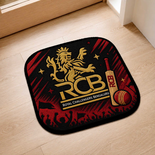 Royal Challengers Bengaluru RCB Logo Flat Rug | Cricket Fan Flat Rug | RCB Cricket Floor Mat for Bedroom, Gaming Room & Sports Decor