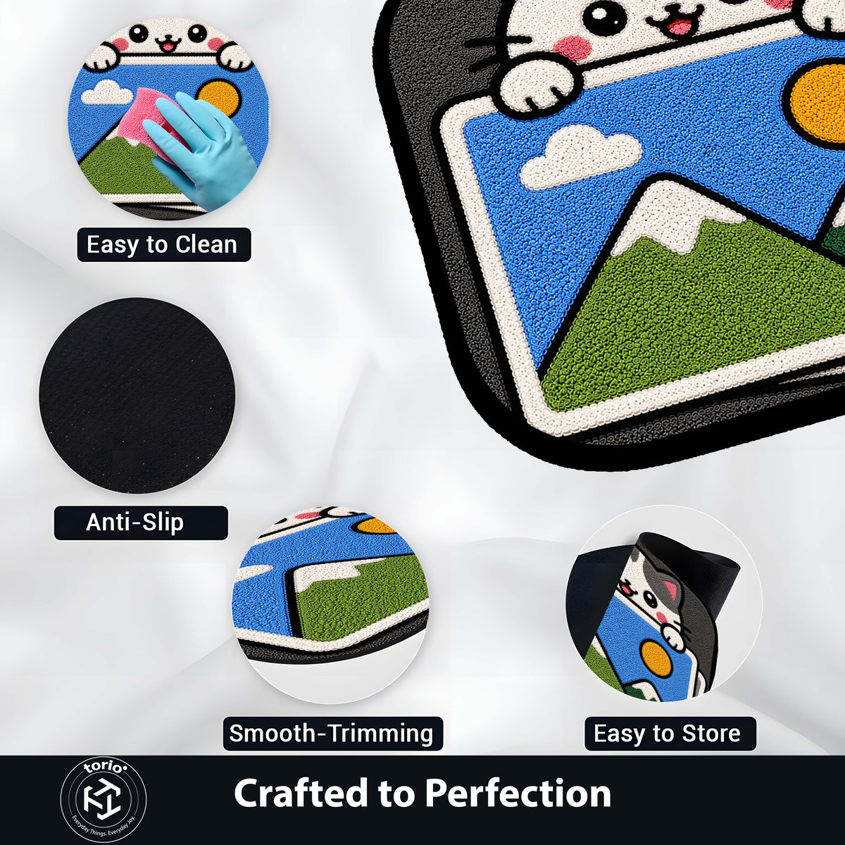 Cute Gallery Cat Flat Rug | Kawaii Photo Gallery Flat Rug | Image Gallery Inspired Kitty Floor Mat for Bedroom, Gaming Room & Creative Workspace Decor