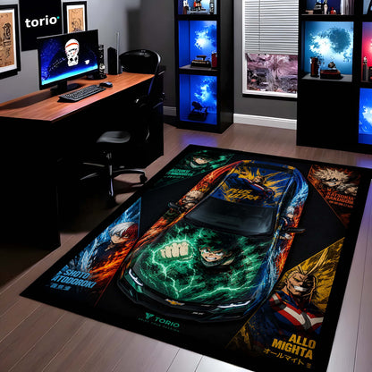 My Hero Academia Chevrolet Camaro Anime Area Flat Rug | Deku Midoriya Hero Floor Mat | MHA Gaming Flat Rug for Bedroom, Gaming Room, Anime Setup & Otaku Decor