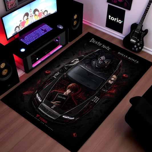 Death Note Rolls-Royce Ghost Anime Area Flat Rug | Light Yagami & Ryuk Floor Mat | Dark Anime Gaming Flat Rug for Bedroom, Gaming Room, Otaku Setup & Gothic Decor