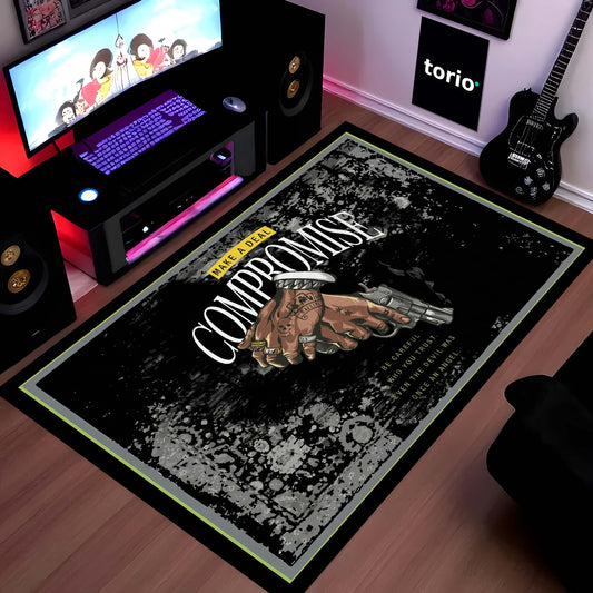 No Compromise Hustle Quote Area Flat Rug (3 mm Thick) | Motivational Street Art Floor Carpet for Modern Room Decor