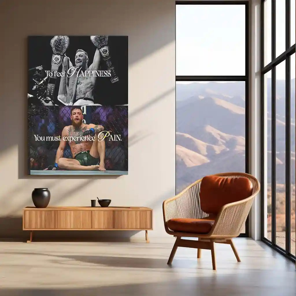 Quote Metal Poster | Conor McGregor – To Feel Happiness, You Must Experience Pain | Relentless Mindset Metal Frame - TURTLEWINGS 