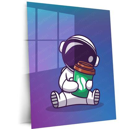 Cosmic Coffee Astronaut Metal Poster | Space Explorer Aesthetic Wall Art  Cute Galaxy Coffee Lover Metal Frame by TurtleWings