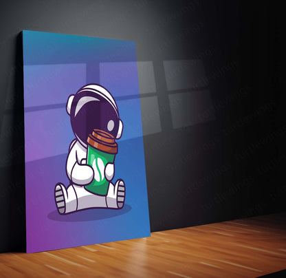 Cosmic Coffee Astronaut Metal Poster | Space Explorer Aesthetic Wall Art  Cute Galaxy Coffee Lover Metal Frame by TurtleWings