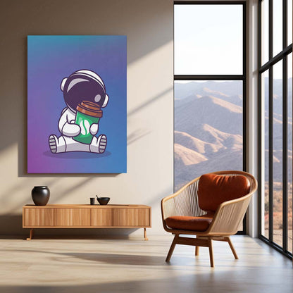 Cosmic Coffee Astronaut Metal Poster | Space Explorer Aesthetic Wall Art  Cute Galaxy Coffee Lover Metal Frame by TurtleWings