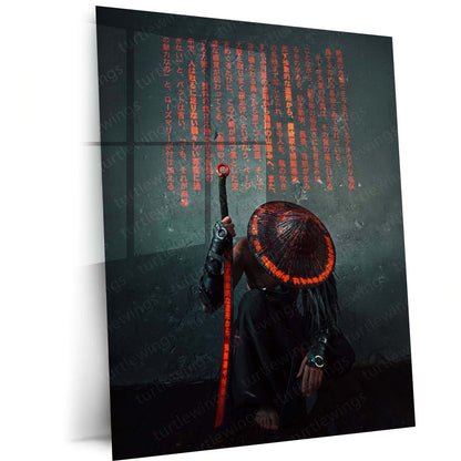 Crimson Code Samurai Metal Poster | Cyberpunk Warrior Wall Art  Ronin Futuristic Japanese Metal Frame by TurtleWings