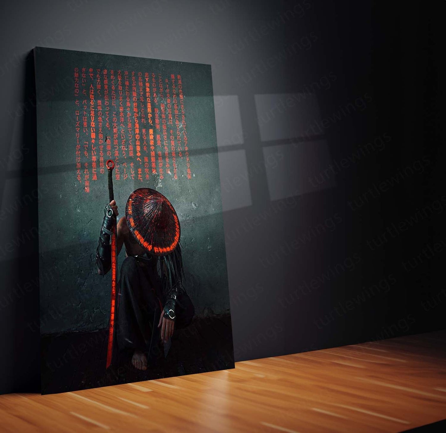 Crimson Code Samurai Metal Poster | Cyberpunk Warrior Wall Art  Ronin Futuristic Japanese Metal Frame by TurtleWings