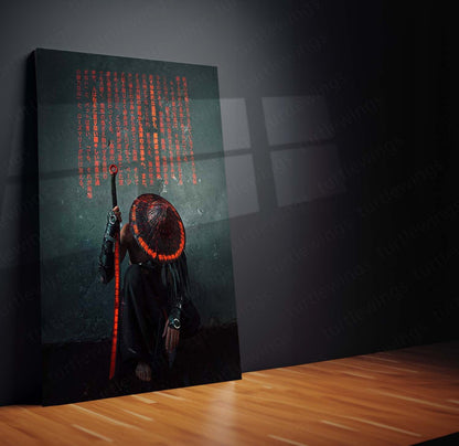 Crimson Code Samurai Metal Poster | Cyberpunk Warrior Wall Art  Ronin Futuristic Japanese Metal Frame by TurtleWings