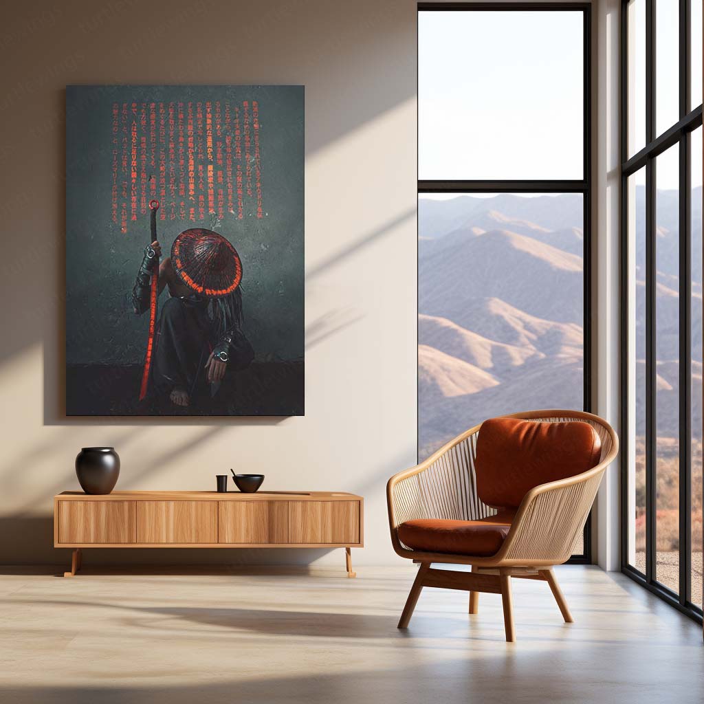 Crimson Code Samurai Metal Poster | Cyberpunk Warrior Wall Art  Ronin Futuristic Japanese Metal Frame by TurtleWings