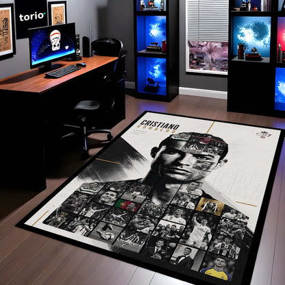 Cristiano Ronaldo CR7 Legend Area Flat Rug | Soccer Superstar Floor Mat | Iconic Football Player Flat Rug for Gaming Room, Bedroom & Fan Cave Decor